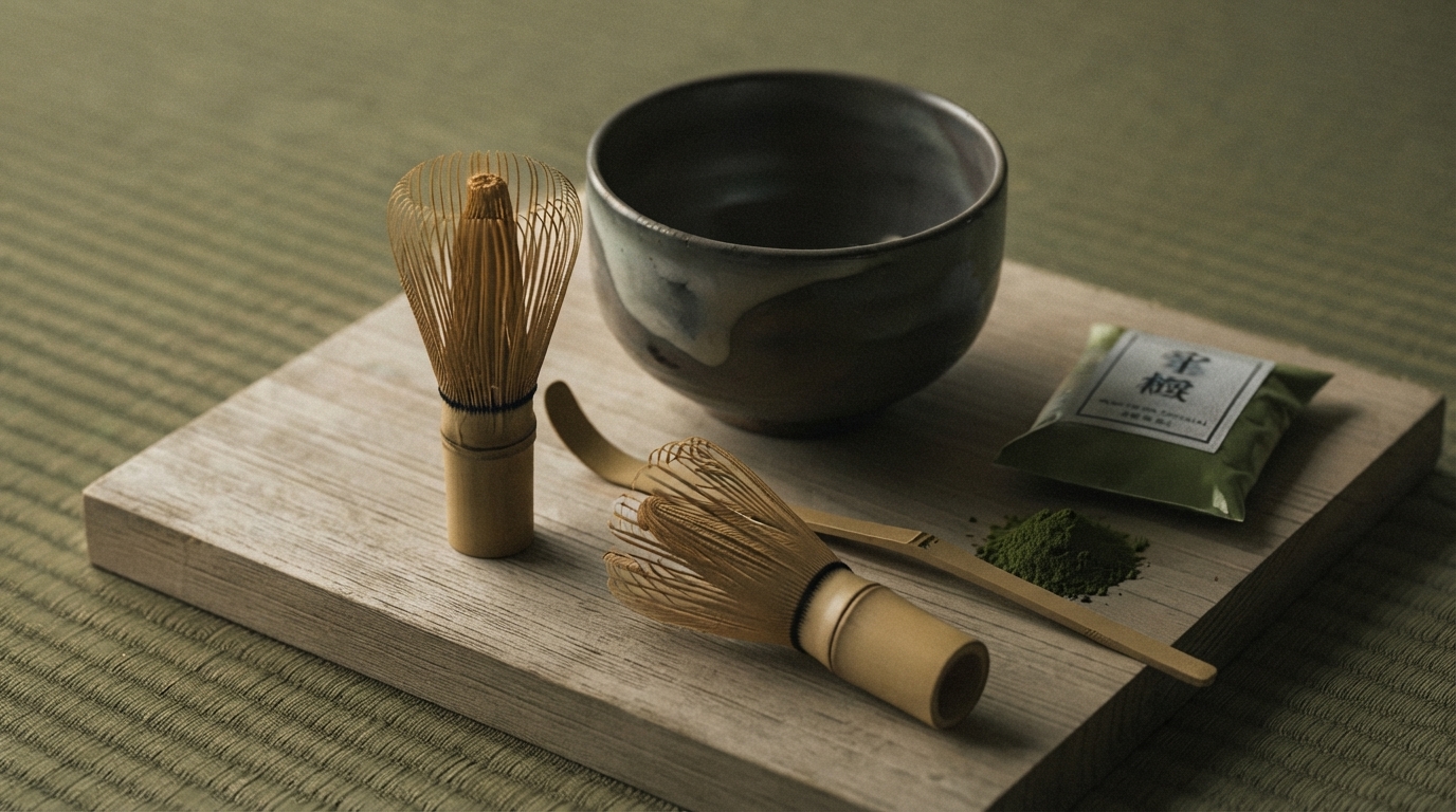 Editorial illustration for How Chawan and Chashaku Embody Wabi-sabi and Ichi-go Ichi-e in Japanese Tea Ceremony