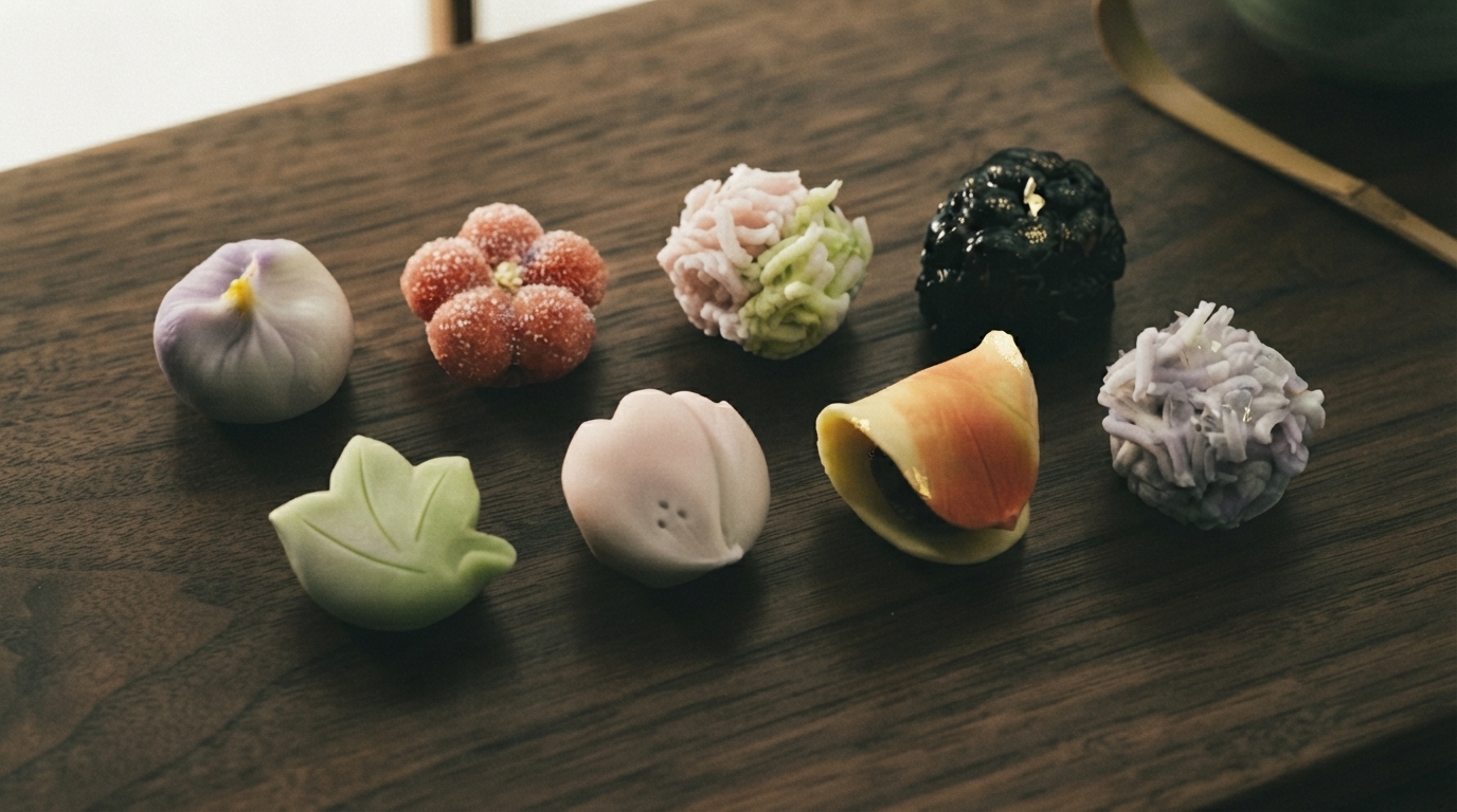 Editorial illustration for How Wagashi Turn Japan's Seasons and Wabi-Sabi Philosophy Into Edible Art