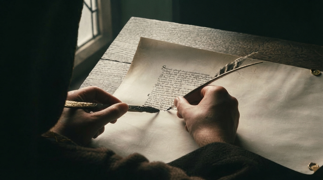 Editorial illustration for Ink and Intention: Manuscripts vs. Letters in the Handwritten Age
