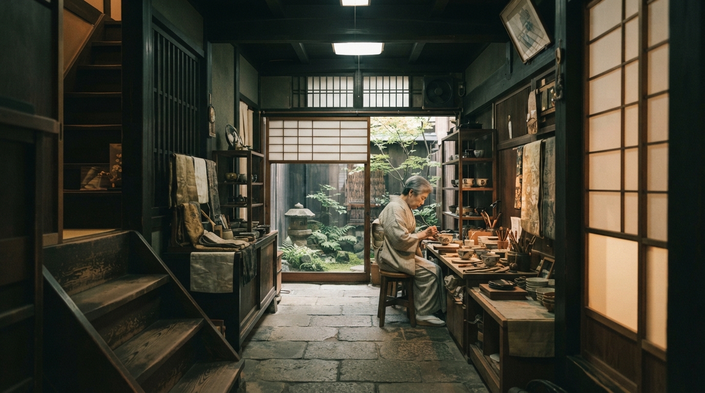 Editorial illustration for Inside the Machiya: How Japan's Merchant Townhouses Turned Narrow Plots Into Working Homes