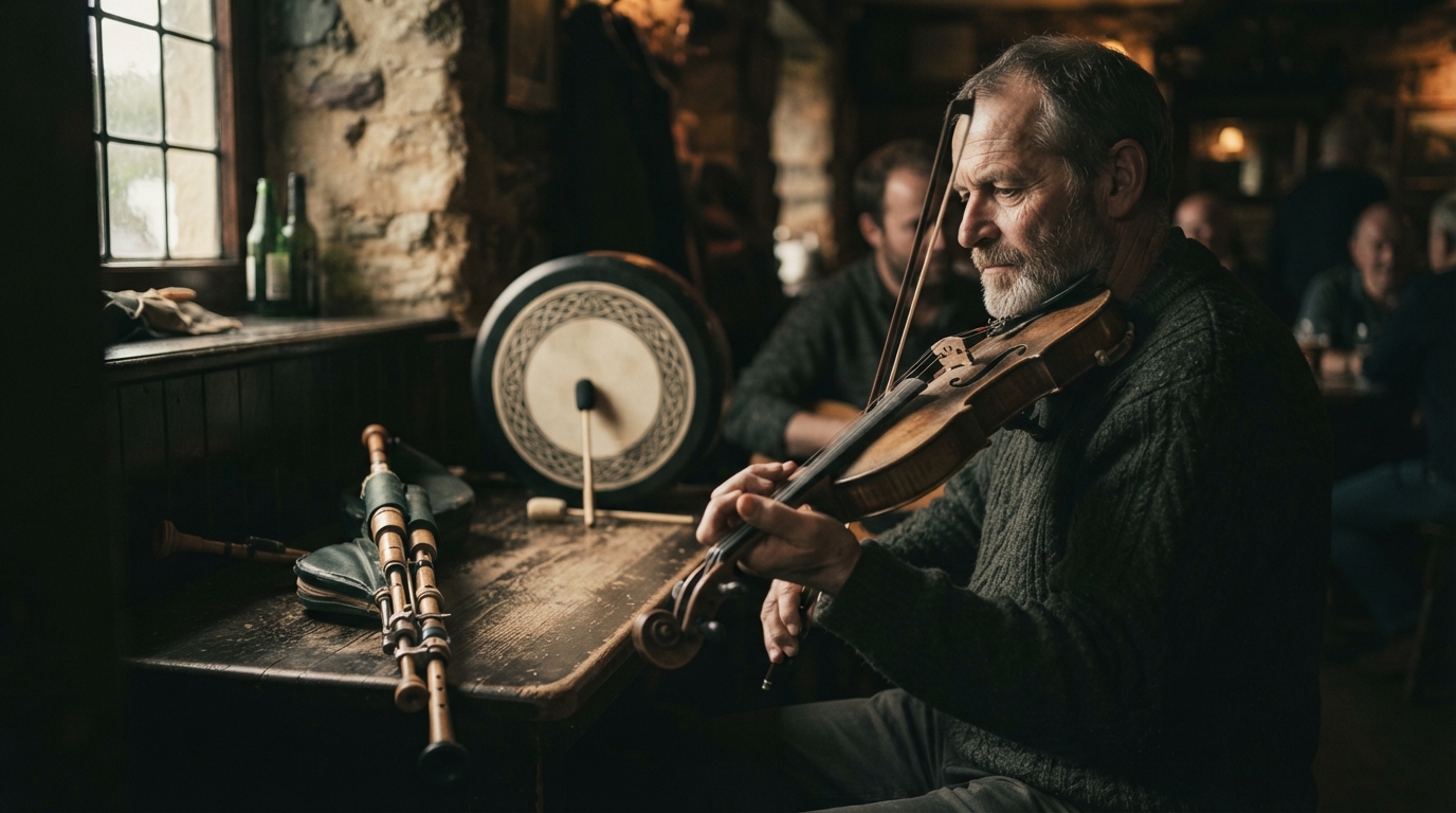 Editorial illustration for The Heartbeat of a Tradition: How Three Instruments Define Irish Music